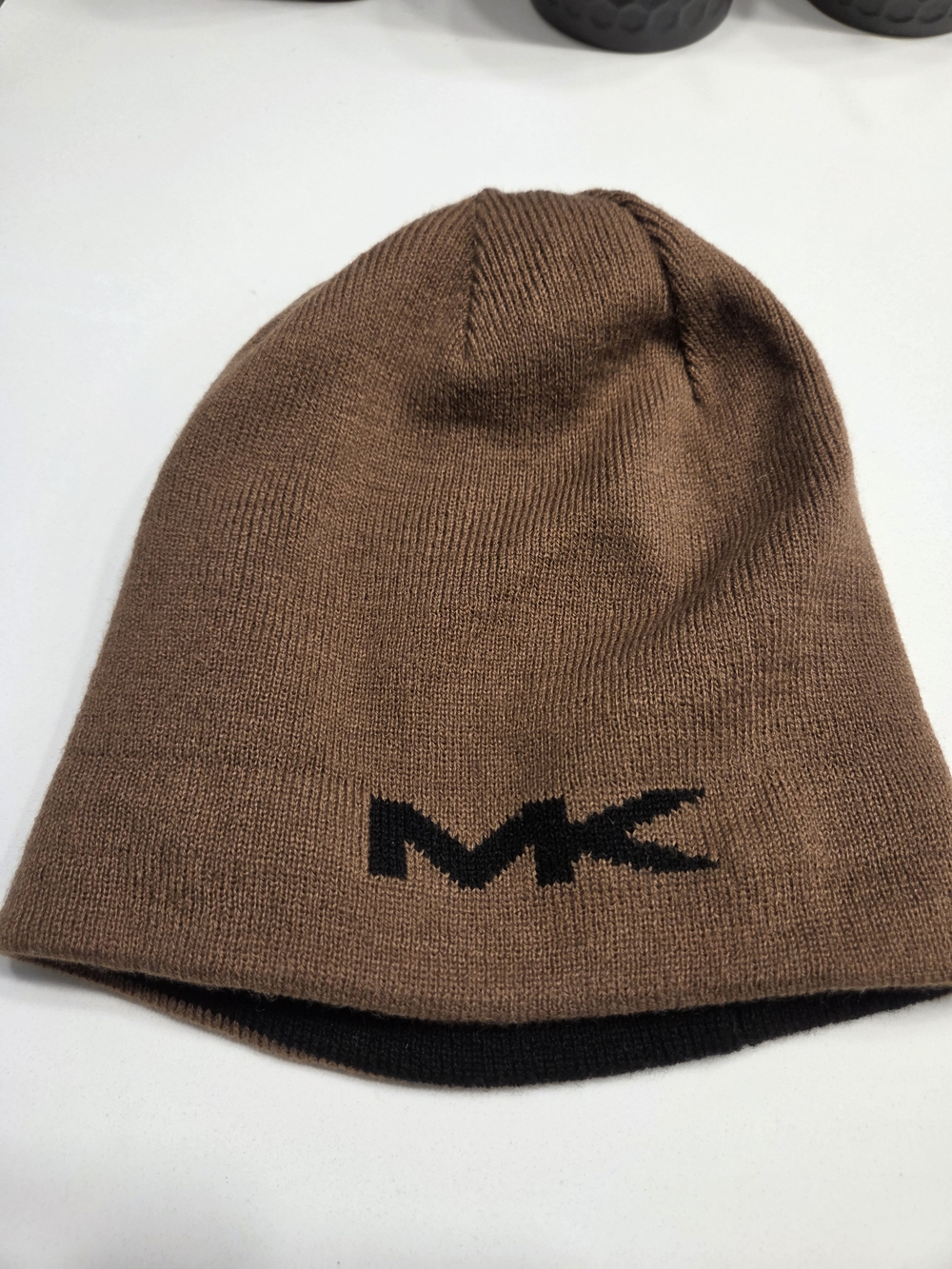 Michael Kors Chestnut Brown Knit Hat with Gray Logo Tag